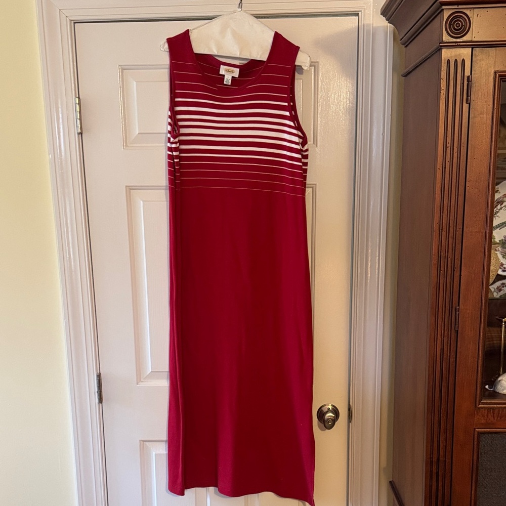 Talbots Red and White Striped Midi Dress
